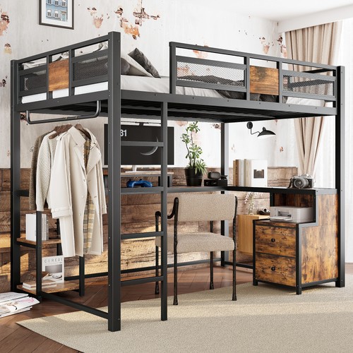 Full loft bed industrial metal - full,